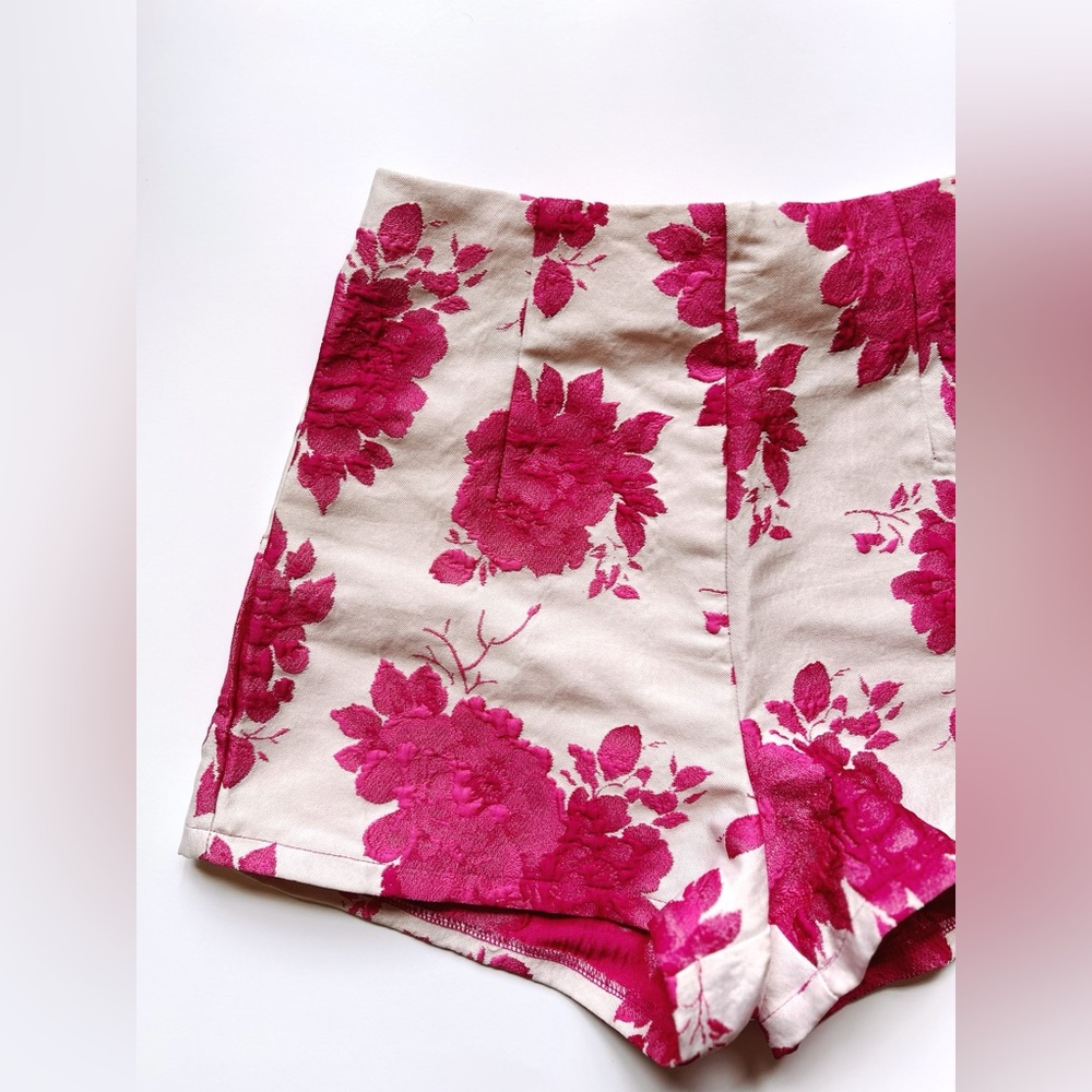 Pink Floral Embroidered Shorts
